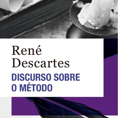 Capa de livro Discurso sobre o Método de René Descartes com pena e vela