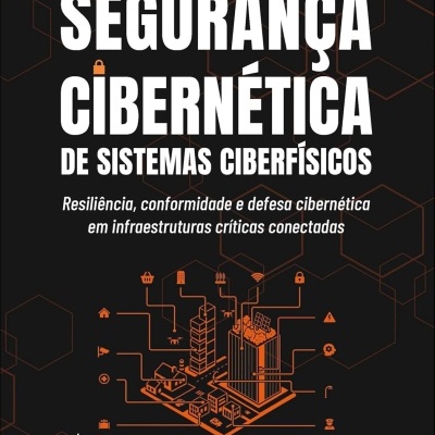 Capa de livro Segurança Cibernética de Sistemas Ciberfísicos com ilustração em laranja e texto branco