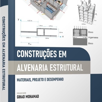 Capa de livro técnico sobre construções em alvenaria estrutural com diagramas e texto em português.