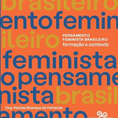 Capa de livro laranja com textos azuis e amarelos e título em branco no centro