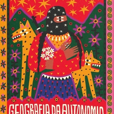 Capa de livro Geografia da Autonomia com ilustração colorida e texto do autor
