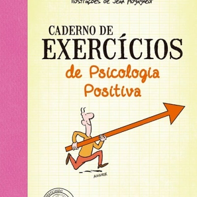 Capa de livro Caderno de Exercícios de Psicologia Positiva com ilustração e selo de bem-estar
