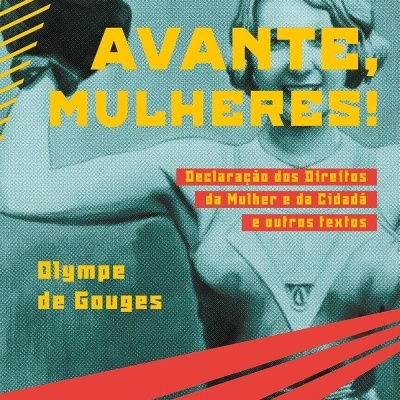 Capa de livro com escultura feminina azul e texto em amarelo e vermelho