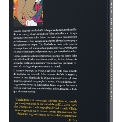 Capa e contracapa de livro O PARQUE DAS IRMÃS MAGNÍFICAS em fundo preto com ilustração colorida