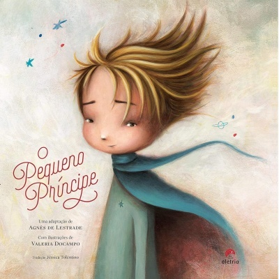 Capa do livro infantil O Pequeno Príncipe com ilustração de criança e texto editorial.