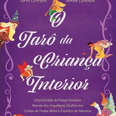 Capa de livro roxa com ilustrações de fadas e texto sobre tarô