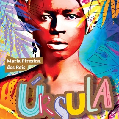 Capa de livro colorida com ilustração de mulher e texto Úrsula