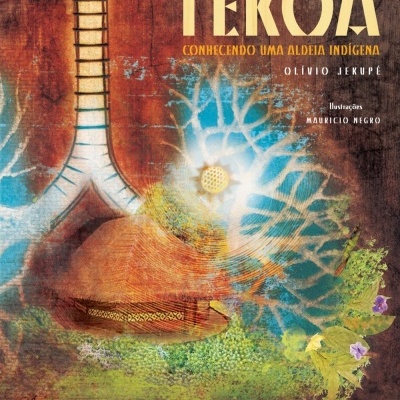 Capa de livro com título TEKOA e arte abstrata colorida