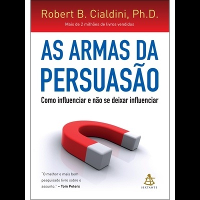 Capa do livro As Armas da Persuasão com íman vermelho e cinzento e texto em várias cores