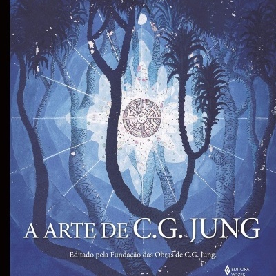 Capa de livro azul com árvores escuras e texto A ARTE DE C.G. JUNG.