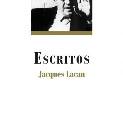 Capa do livro Escritos de Jacques Lacan com fotografia a preto e branco
