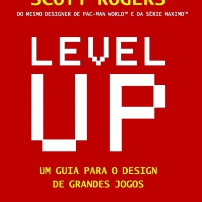 Capa de livro vermelho com texto Level Up de Scott Rogers em amarelo e branco