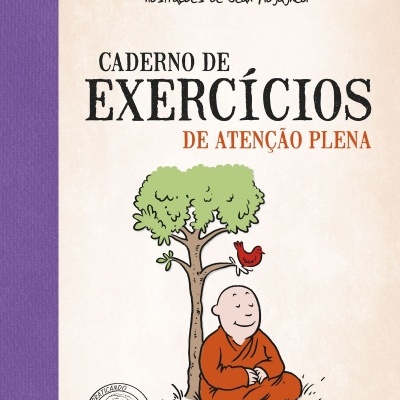 Capa de livro com texto e ilustração de monge sob árvore com pássaro