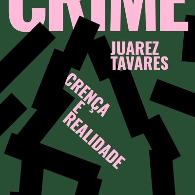 Capa de livro verde-escuro com texto rosa e formas pretas geométricas