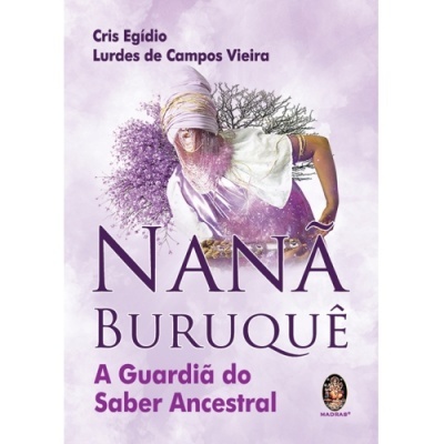 Capa de livro lilás com figura feminina e texto Nanã Buruquê
