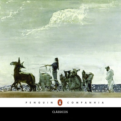 Capa do livro Odisseia de Homero com ilustração de cena marítima e texto editorial.