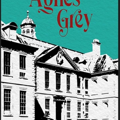 Capa do livro Agnes Grey de Anne Brontë com ilustração de edifício e texto vermelho