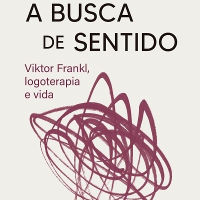 Capa de livro A BUSCA DE SENTIDO com texto e desenho abstrato roxo