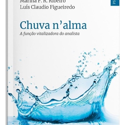 Capa de livro com título Chuva nalma e imagem de salpico de água azul.