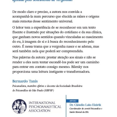 Verso de livro com texto em português, selo da INTERNATIONAL PSYCHOANALYTICAL ASSOCIATION, código de barras e marca Blucher