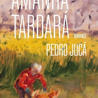 Capa de livro Amanhã Tardará com pintura de pessoa idosa e cão num campo