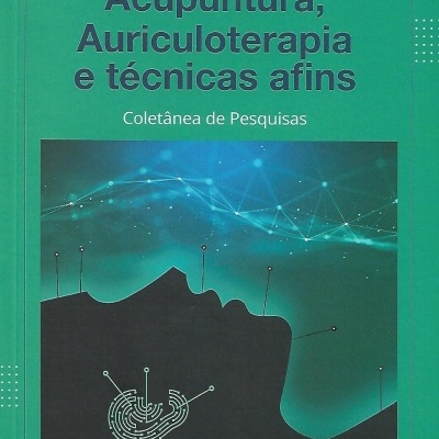 Capa livro acupuntura verde com ilustração perfil humano e agulhas
