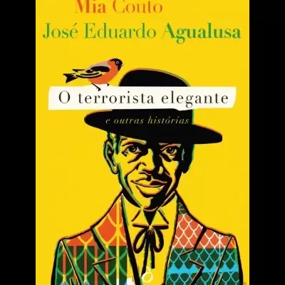 Capa de livro amarelo com ilustração de homem com chapéu e casaco colorido