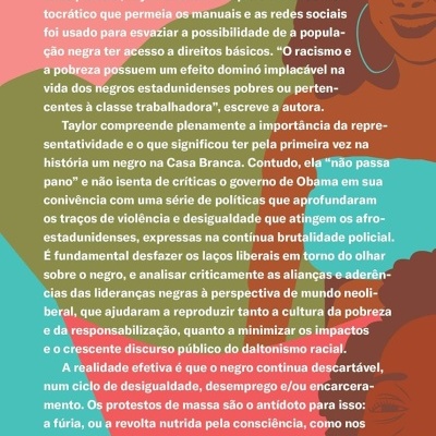 Plano de fundo colorido com texto em português e ilustrações de rostos femininos estilizados castanhos.
