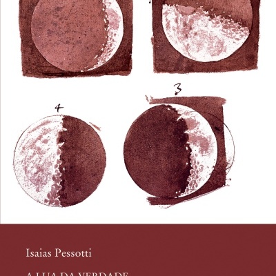 Capa de livro com imagens estilizadas da lua e texto