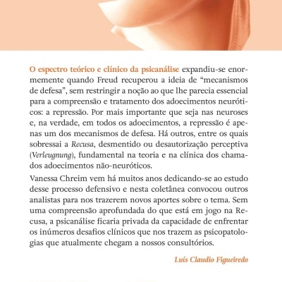 Contracapa de livro com rosto humano estilizado e texto em português sobre psicanálise