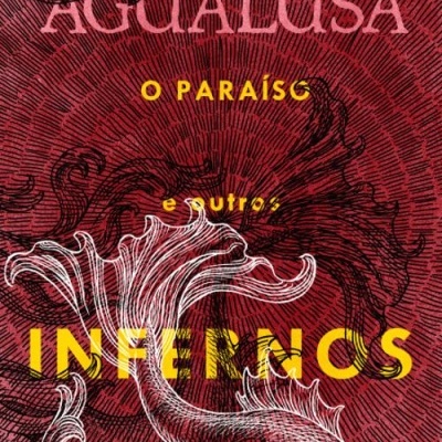 Capa de livro com fundo vermelho, texto em roxo, amarelo e branco e ilustração detalhada em branco