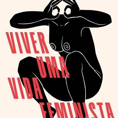 Capa de livro com ilustração de figura humana em preto e texto vermelho