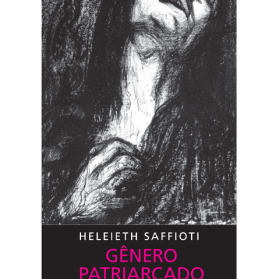 Capa de livro GÊNERO PATRIARCADO VIOLÊNCIA com ilustração em preto e branco de mulher e texto em rosa