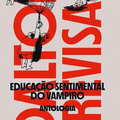 Capa de livro com título vermelho e texto preto em fundo cinza com ilustração em linha preta