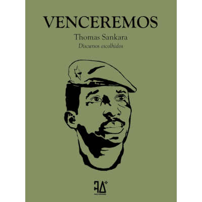 Capa verde-oliva do livro VENCEREMOS de Thomas Sankara com retrato a preto de homem com boina
