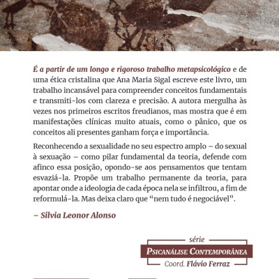 Contra-capa de livro com arte rupestre e texto em português europeu.
