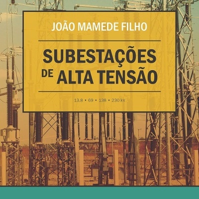 Capa de livro com título Subestações de Alta Tensão sobre fundo de subestação elétrica