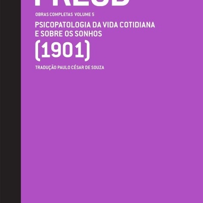 Capa de livro roxa e preta com texto branco de Sigmund Freud