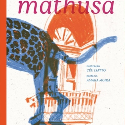 Capa de livro com título vila mathusa e ilustração abstrata em azul e laranja