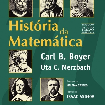 Capa de livro com título história da matemática e retratos antigos em preto e branco