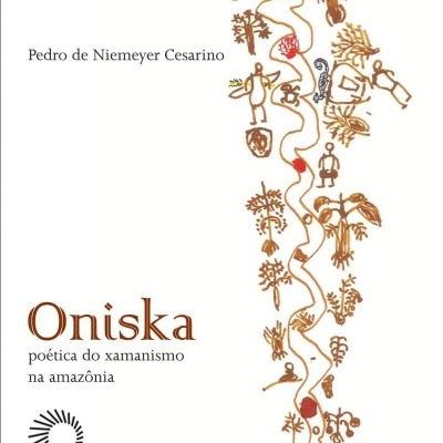 Capa de livro Oniska poética do xamanismo na amazônia com ilustrações verticais coloridas