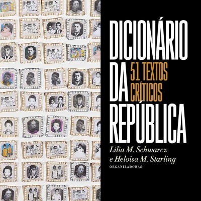 Capa do livro Dicionário da República com texto e imagens em padrão.