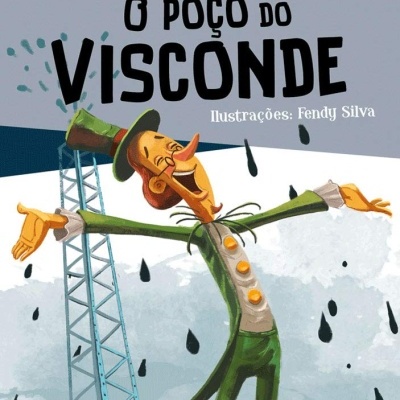 Capa do livro O Poço do Visconde com personagem caricatural e estrutura metálica