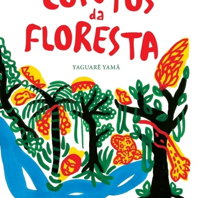 Capa do livro Contos da Floresta com ilustrações coloridas de floresta e rio