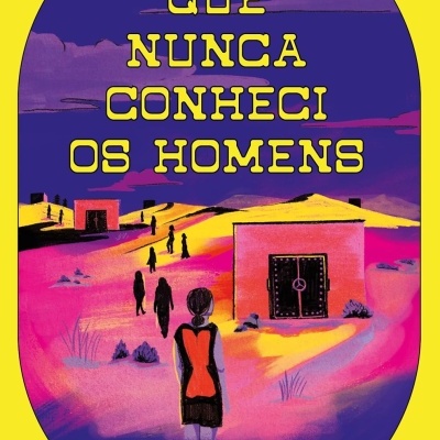 Capa de livro com ilustração de deserto e figuras humanas, título em amarelo e fundo amarelo