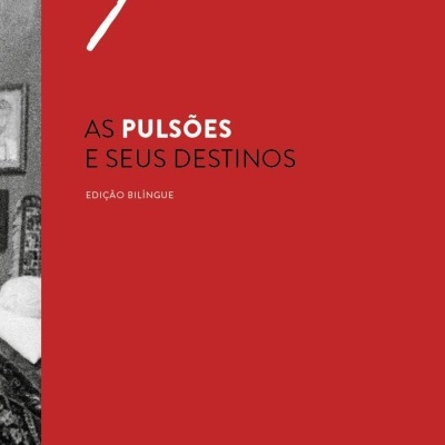 Capa de livro vermelho com título AS PULSÕES E SEUS DESTINOS e texto relacionado a Sigmund Freud