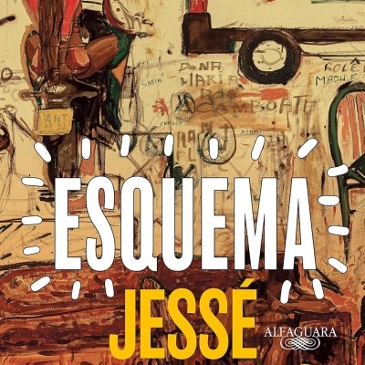 Capa de livro com ilustração de duas pessoas numa mota e texto ESQUEMÁ JESSÉ ANDARILHO.