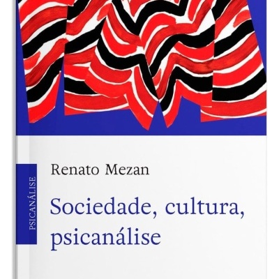 Capa do livro Sociedade, cultura, psicanálise com padrão abstrato vermelho, preto e branco