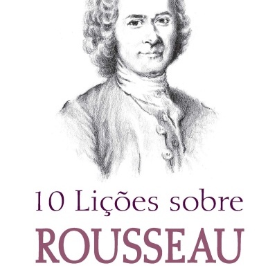 Capa de livro com desenho a lápis e texto sobre Rousseau