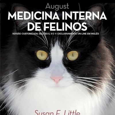 Livro Medicina Interna de Felinos com imagem de gato preto e branco